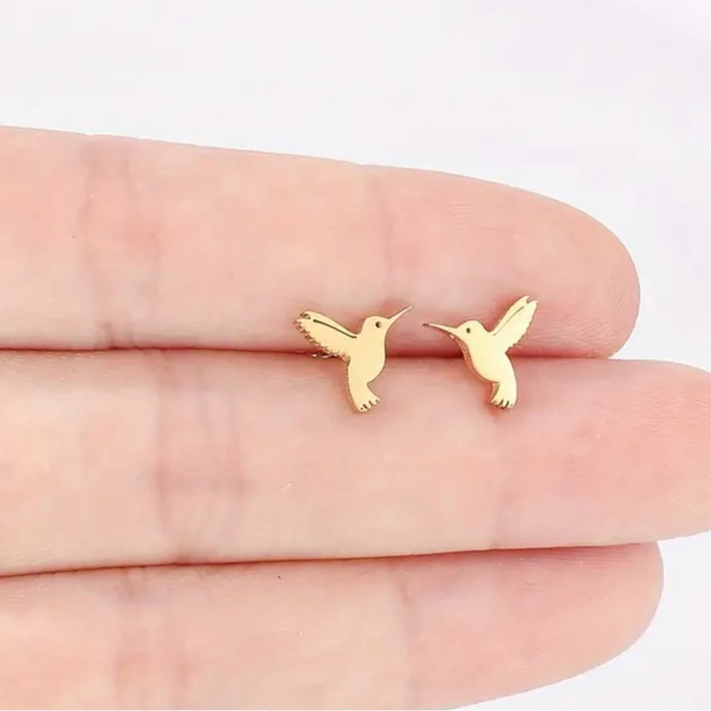 Gold Hummingbird Bird Stud Earrings